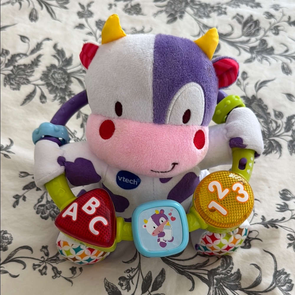 Toys : 1Purple and White Learning Plush with Colorful Attachments + 1puzzle